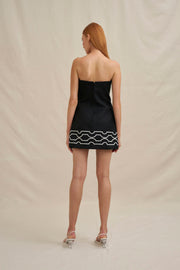 Paradise Palm Strapless Mini Dress - Ivory Black
