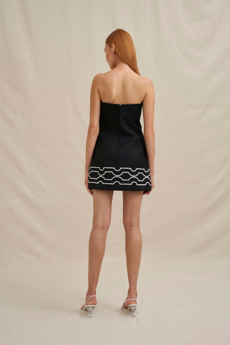Paradise Palm Strapless Mini Dress - Ivory Black
