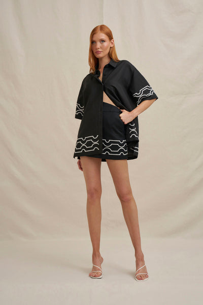 Paradise Palm Sun Shirt - Ivory Black