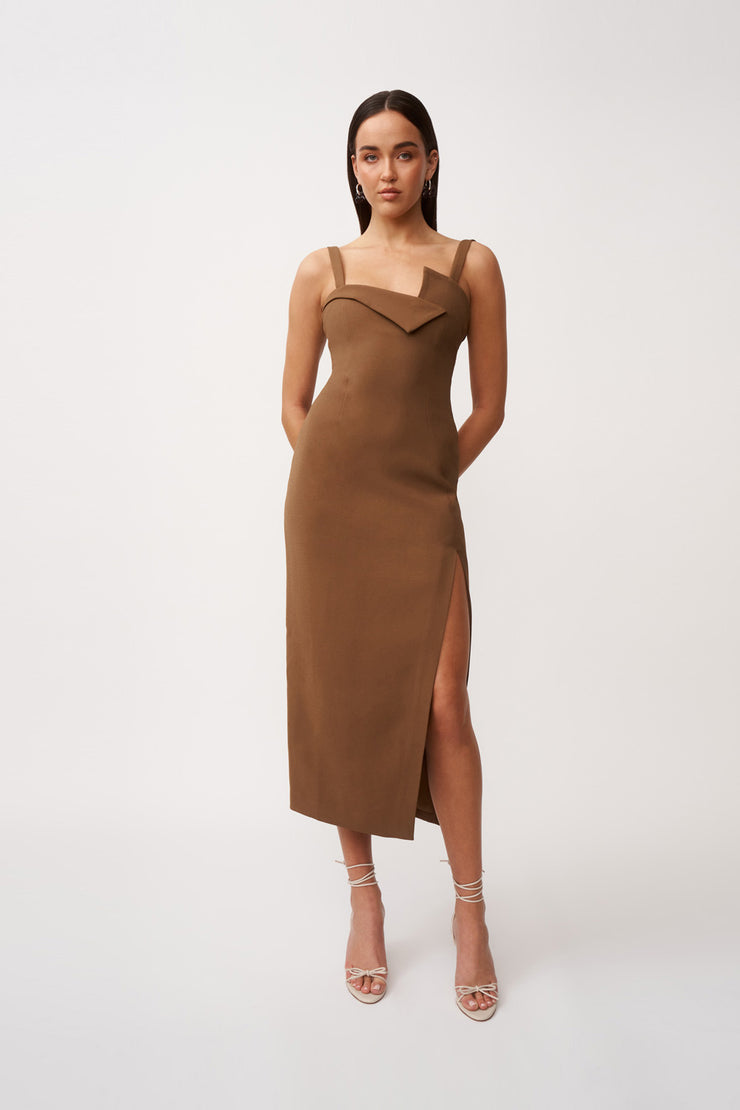 Phillipa Fold Contrast Dress - Chocolate Brown