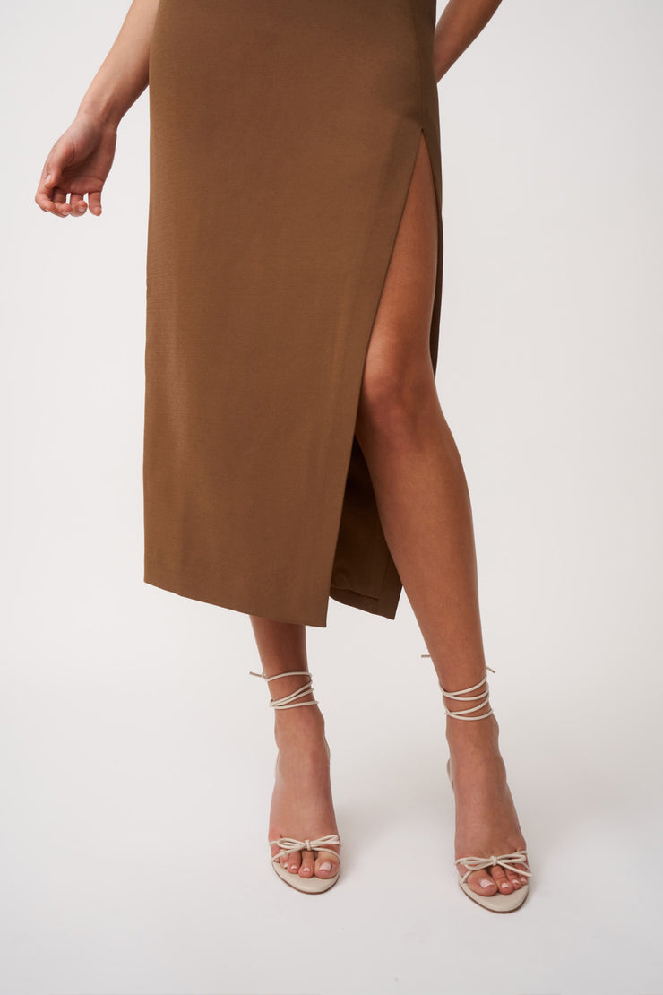 Phillipa Fold Contrast Dress - Chocolate Brown