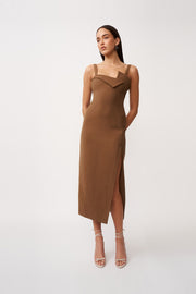 Phillipa Fold Contrast Dress - Chocolate Brown