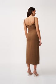 Phillipa Fold Contrast Dress - Chocolate Brown