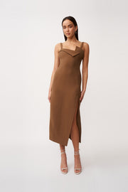 Phillipa Fold Contrast Dress - Chocolate Brown