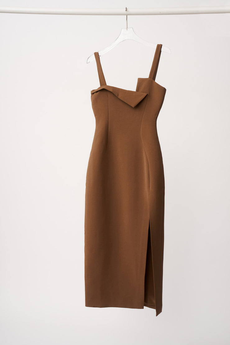 Phillipa Fold Contrast Dress - Chocolate Brown