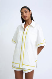 Pipe Step Embroidered Shirt | Final Sale - Ivory Primrose