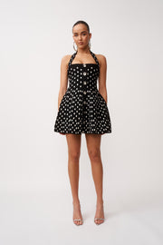 Polka Knit Mini Dress - Black Ivory