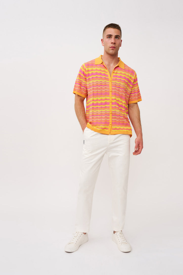 Rayne Ripple Knit Shirt - Pink Mango Yellow