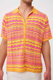 Rayne Ripple Knit Shirt - Pink Mango Yellow