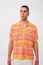 Rayne Ripple Knit Shirt - Pink Mango Yellow