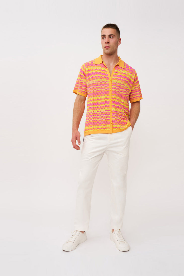 Rayne Ripple Knit Shirt - Pink Mango Yellow