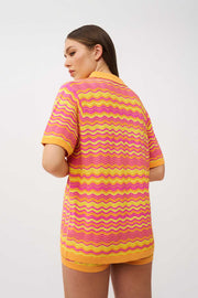 Rayne Ripple Knit Shirt - Pink Mango Yellow