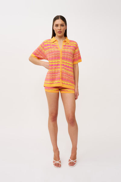 Rayne Ripple Knit Shirt | Final Sale - Pink Mango Yellow