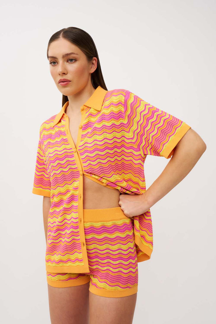 Ripple Stripe Knit Short - Pink Mango Yellow