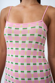 Remy Checker Knit Midi Dress - Pink Green Yellow