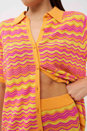 Ripple Stripe Knit Short - Pink Mango Yellow