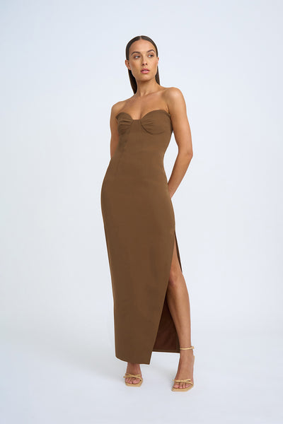 Sahana Shell Shape Strapless Midi Dress - Chocolate