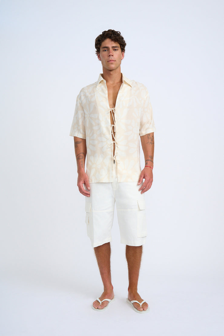 Sand Desert Floral Tie Shirt - Sand Ivory