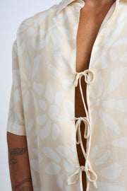 Sand Desert Floral Tie Shirt - Sand Ivory