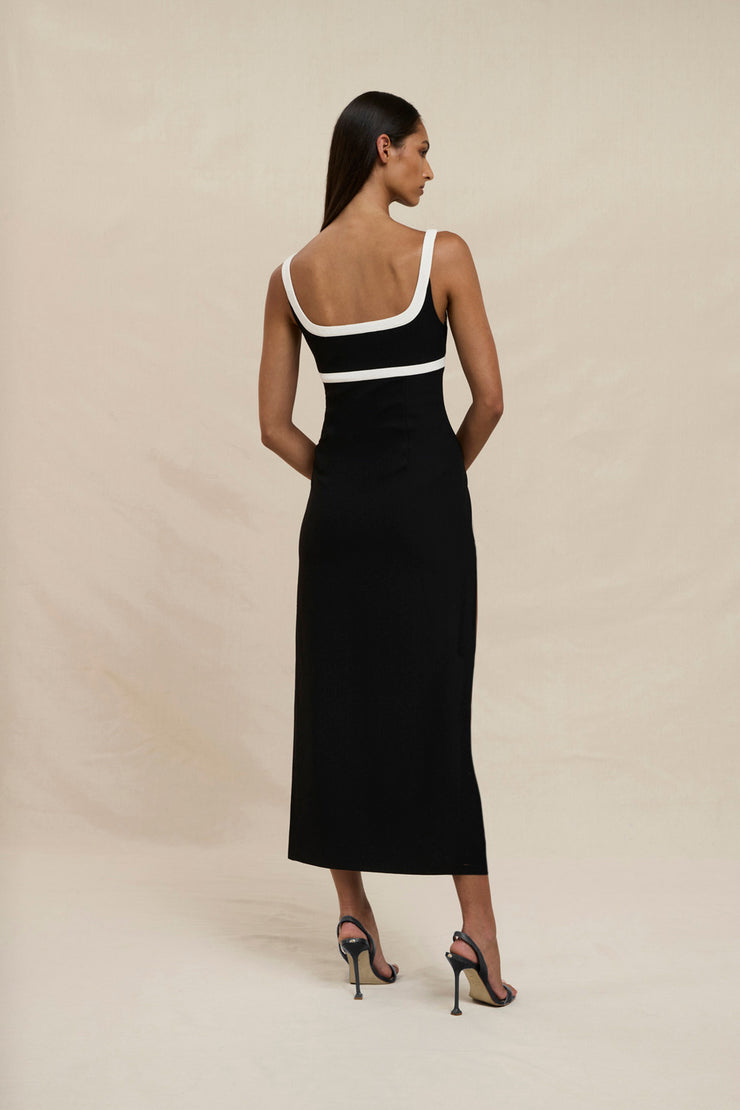 Saraya Scoop Split Dress - Ivory Black