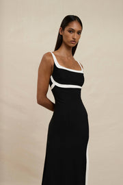 Saraya Scoop Split Dress - Ivory Black