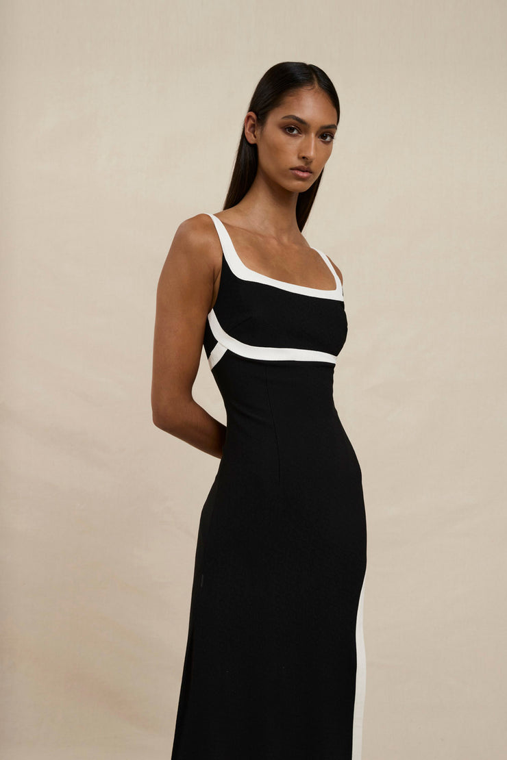 Saraya Scoop Split Dress - Ivory Black