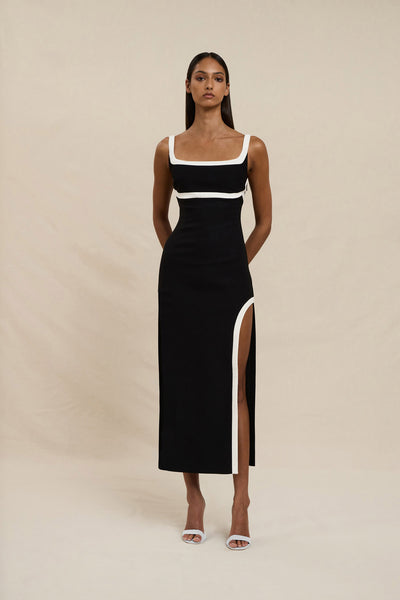 Saraya Scoop Split Dress - Ivory Black