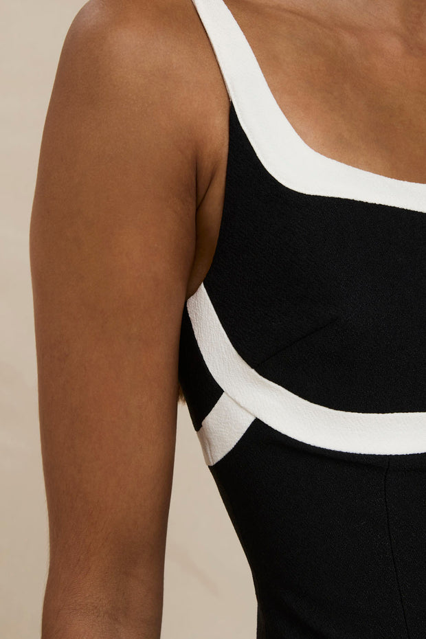 Saraya Scoop Split Dress - Ivory Black