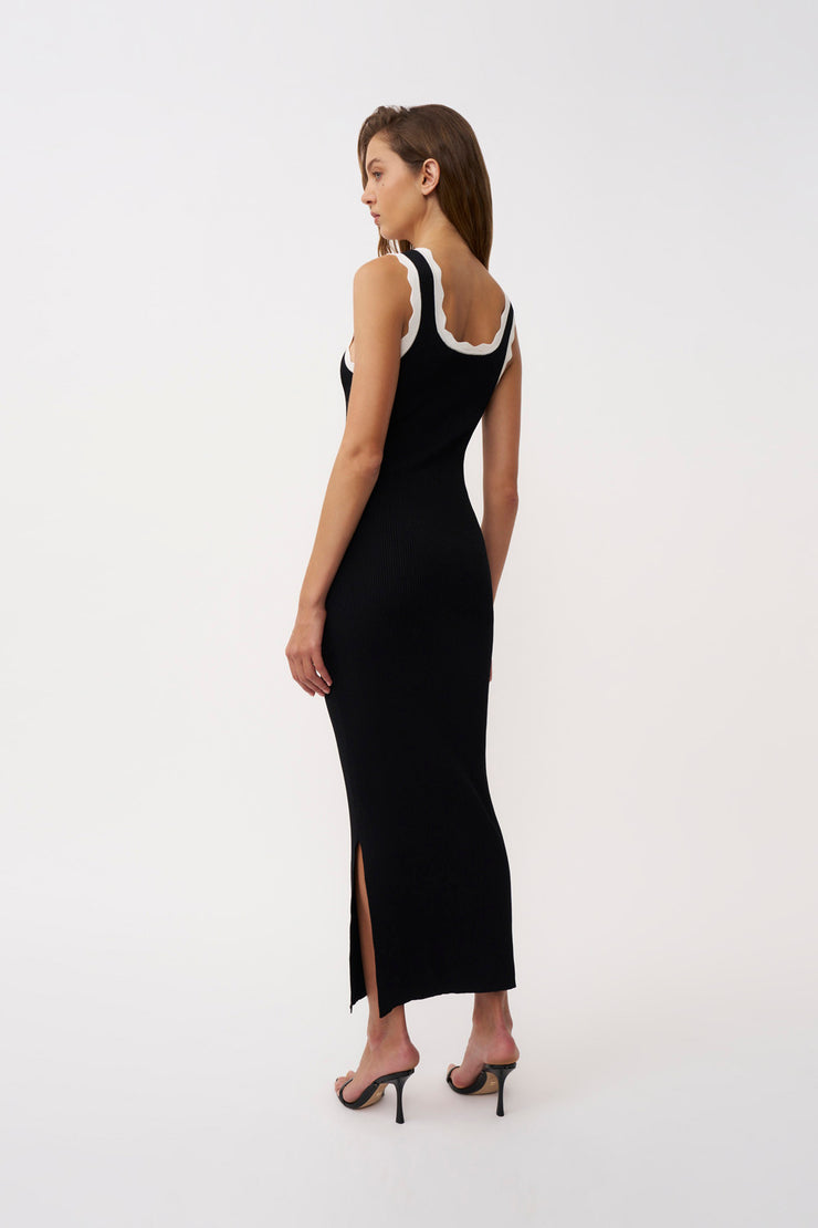 Scallop Trim Knit Dress - Black Ivory