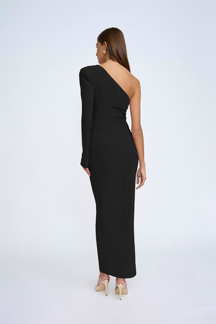 Serefina Asymmetric Gather Dress - Black