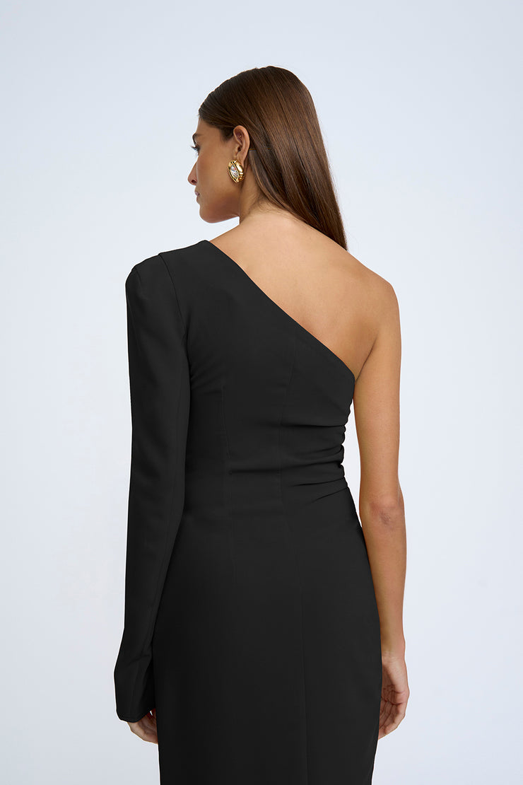 Serefina Asymmetric Gather Dress - Black