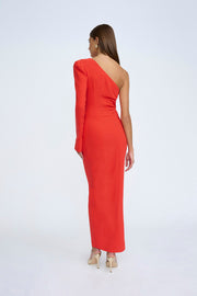 Serefina Asymmetric Gather Dress - Scarlet Red