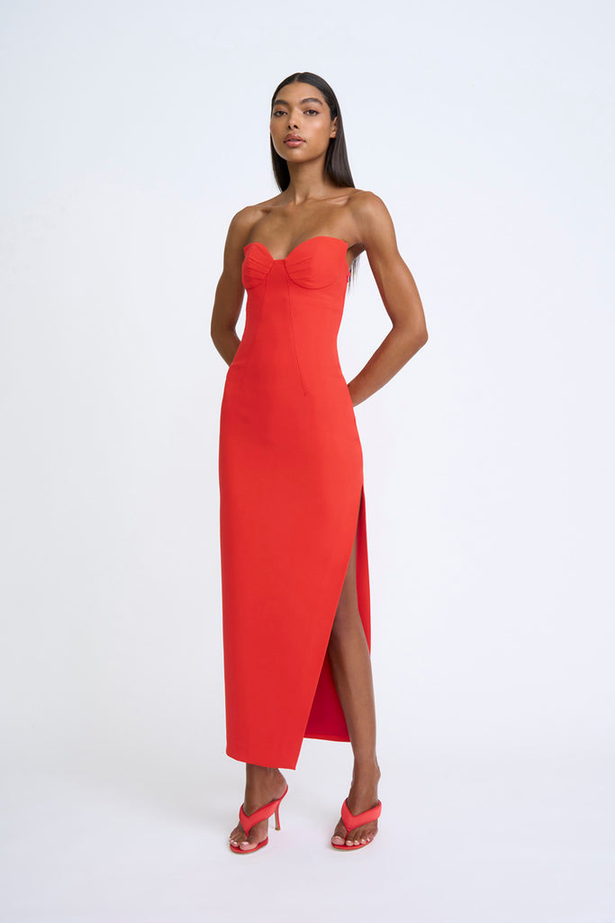 Sahana Shell Shape Strapless Midi Dress Final Sale Scarlette Red