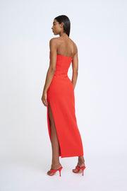 Sahana Shell Shape Strapless Midi Dress - Scarlette Red