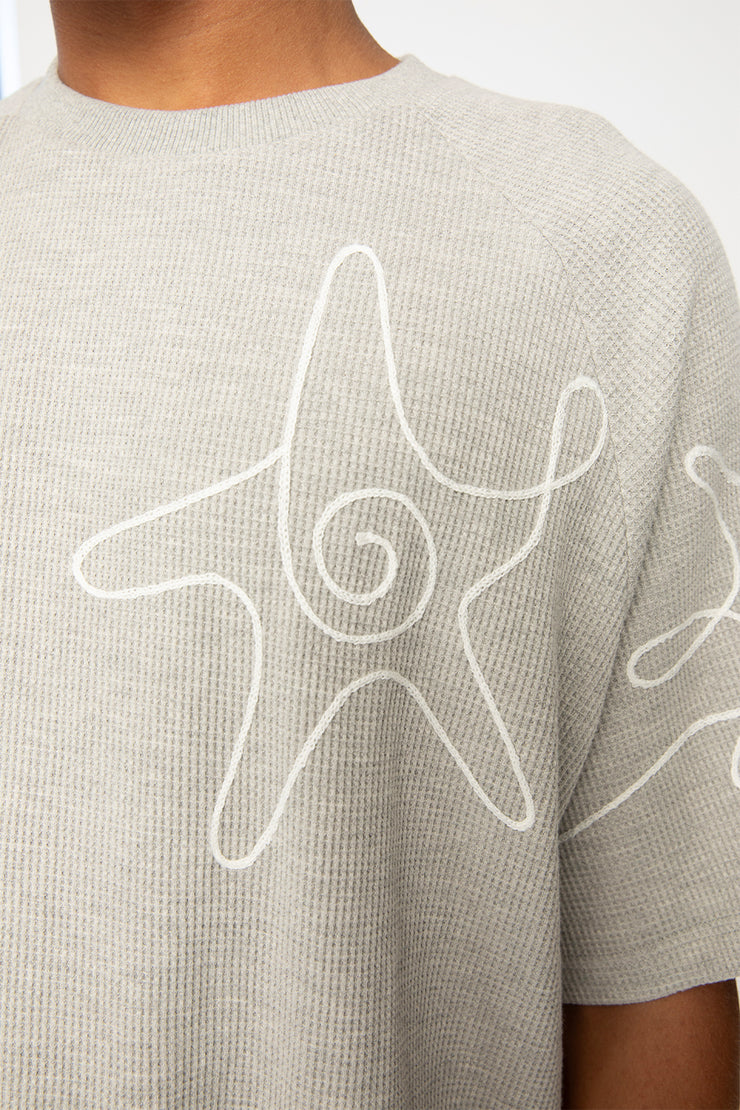 Star Sun Embroidery Tee - Grey Marle