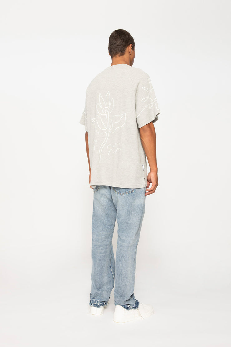 Star Sun Embroidery Tee - Grey Marle