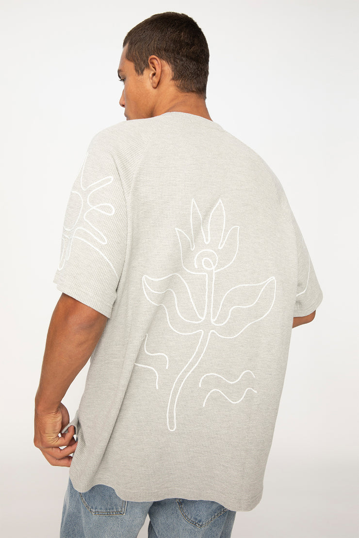 Star Sun Embroidery Tee - Grey Marle