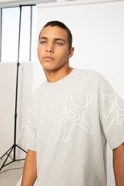 Star Sun Embroidery Tee - Grey Marle