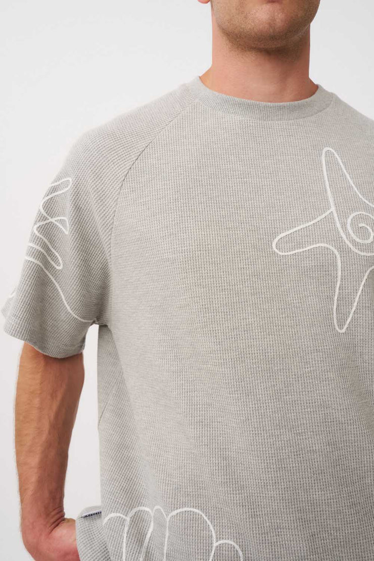 Star Sun Embroidery Tee - Grey Marle