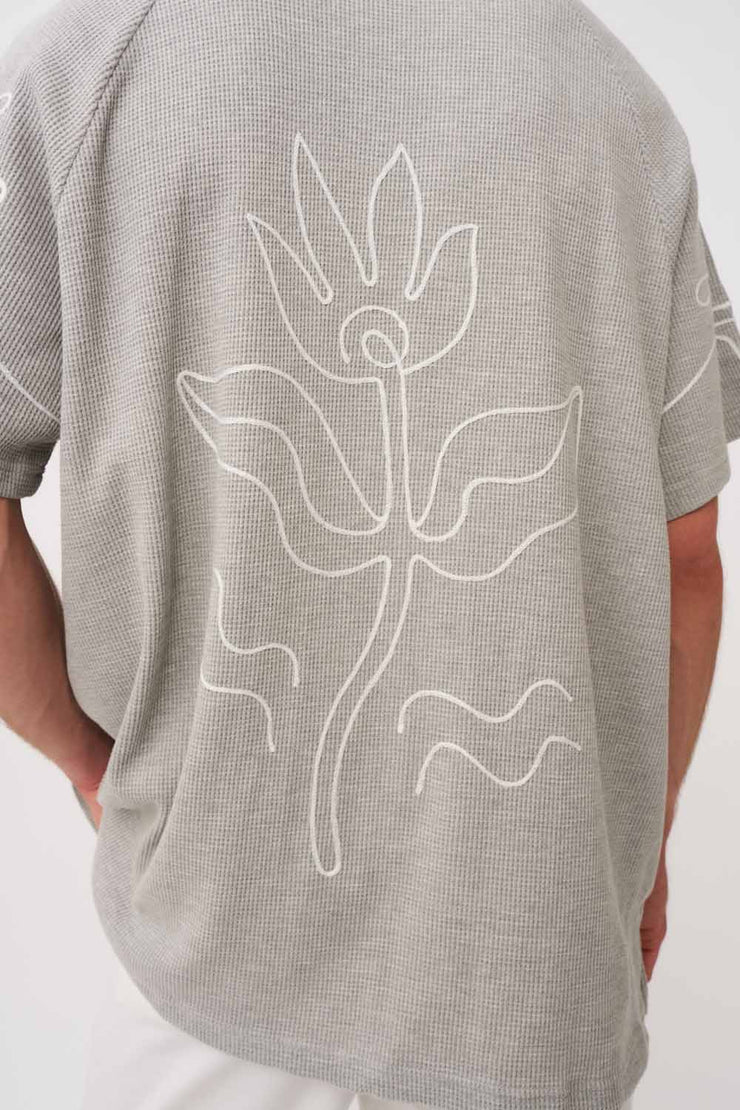 Star Sun Embroidery Tee - Grey Marle