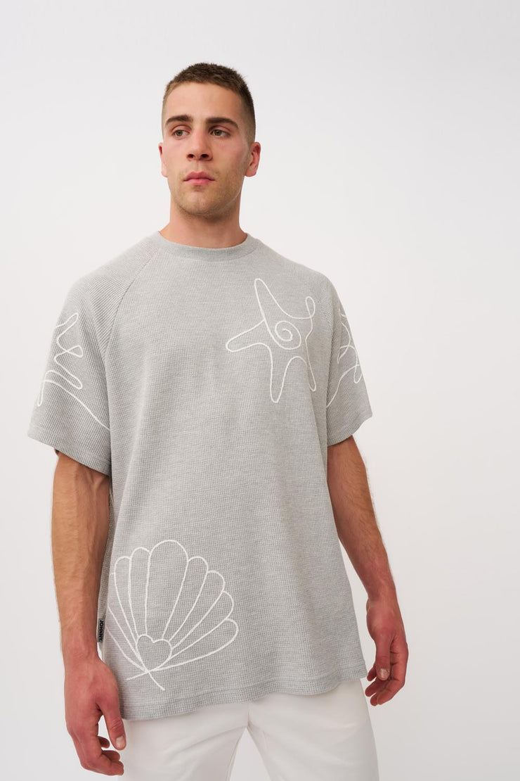 Star Sun Embroidery Tee - Grey Marle