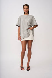 Star Sun Embroidery Tee - Grey Marle