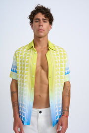 Straw Check Shirt - Green Blue