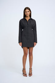 Structured Mini Shirt Dress | Final Sale - Black