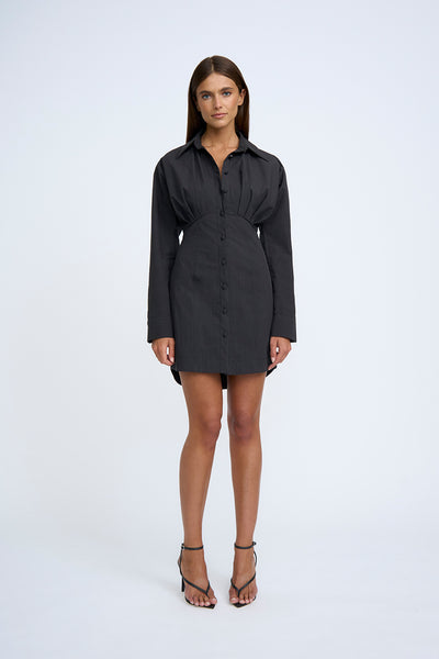 Structured Mini Shirt Dress | Final Sale - Black