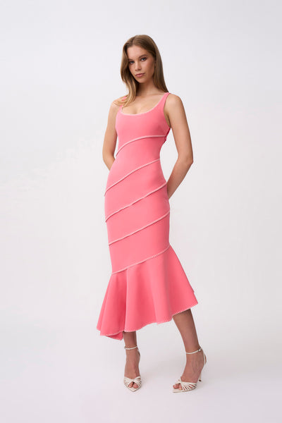 Sylvia Spiral Midi Dress - Pink Ivory