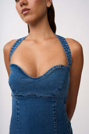 Savannah Denim Halter Midi Dress | Final Sale - Blue Denim