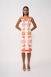 Sierra Paradiso Shift Midi Dress- Pink Red Orange