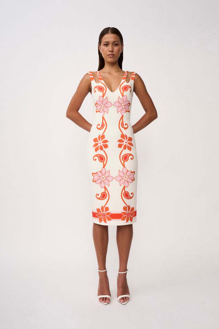 Sierra Paradiso Shift Midi Dress- Pink Red Orange