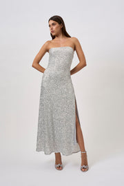 Skylar Sequin Long Line Dress - Brushed Silver